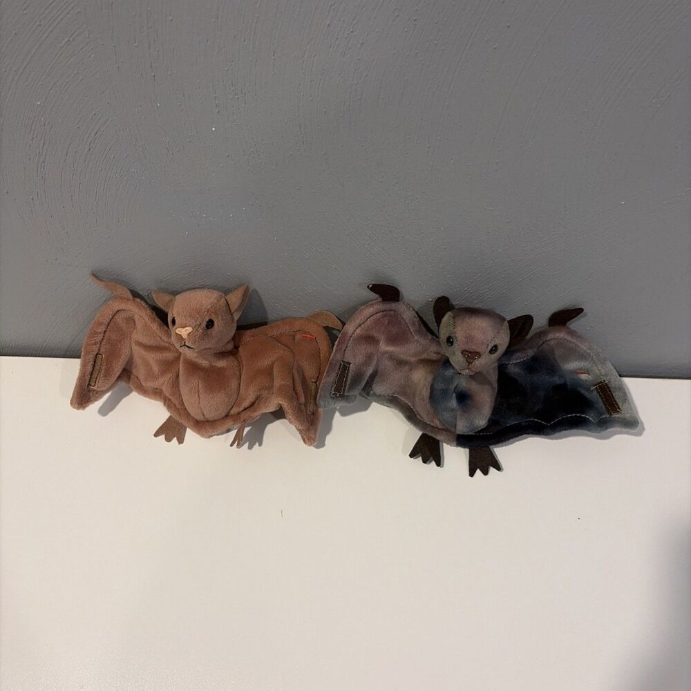 Ty Beanie Baby Batty Set Of 2 1 Brown & 1 Tye Dye
